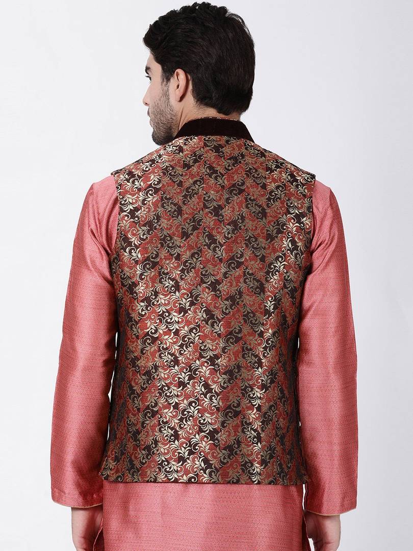 Men's Multicoloured 
Cotton Blend
 Woven Design Nehru Jackets